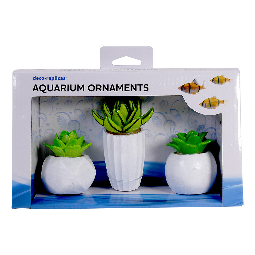 Penn-Plax - Succulent Plants In White Pots For Aquarium