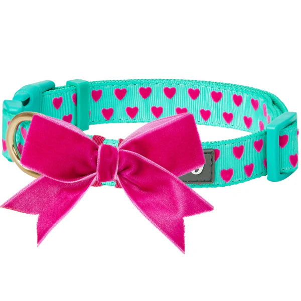 Blueberry Pet - Minty Green | Dotted Velvet Heart Dog Collar