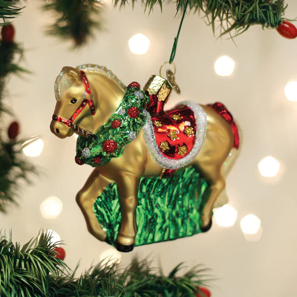 Old World Christmas - Horse With Wreath Ornament