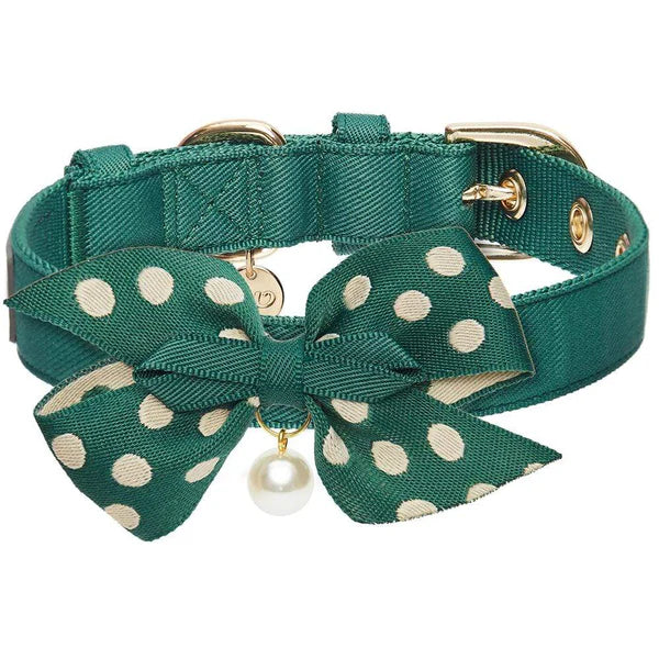 Blueberry Pet - Green | The Most Coveted Dog Collar with Bowtie & Pearl