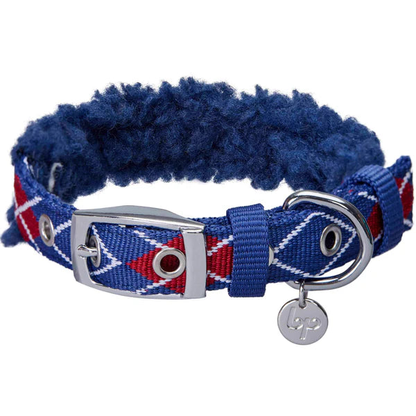 Blueberry Pet - Royal Blue Scottish Argyle | Sherpa Fleece Padded Dog Collar