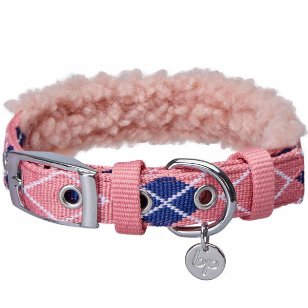 Blueberry Pet - Pink Scottish Argyle | Sherpa Fleece Padded Dog Collar