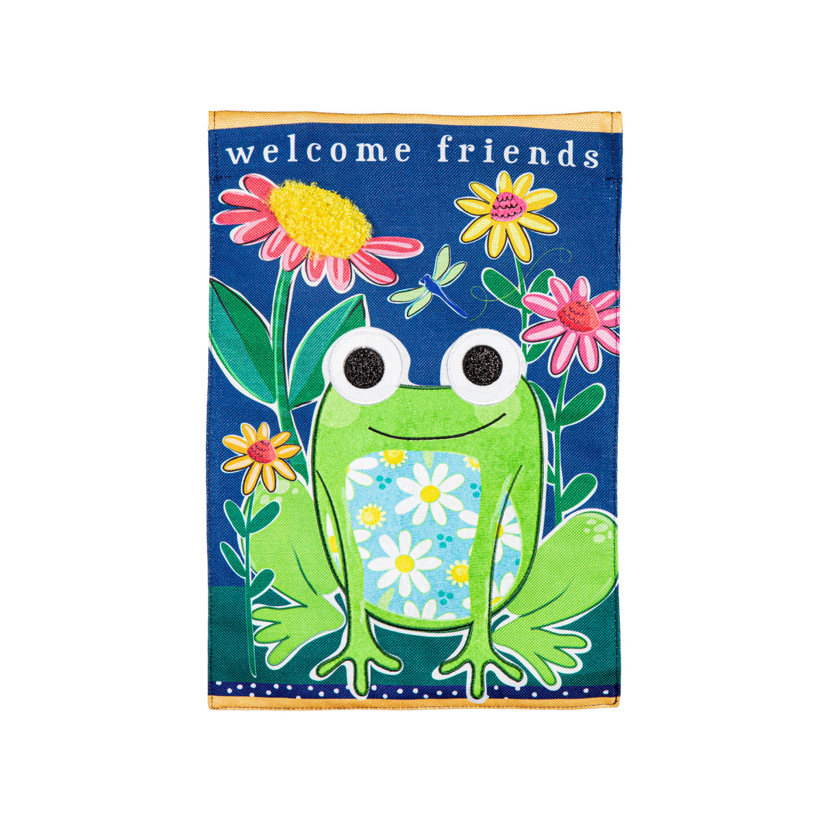 Evergreen Enterprises - Flag Welcome Friends Frog Burlap