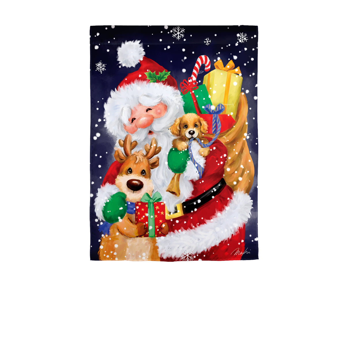 Evergreen Enterprises - Flag Santa, Reindeer & Puppy