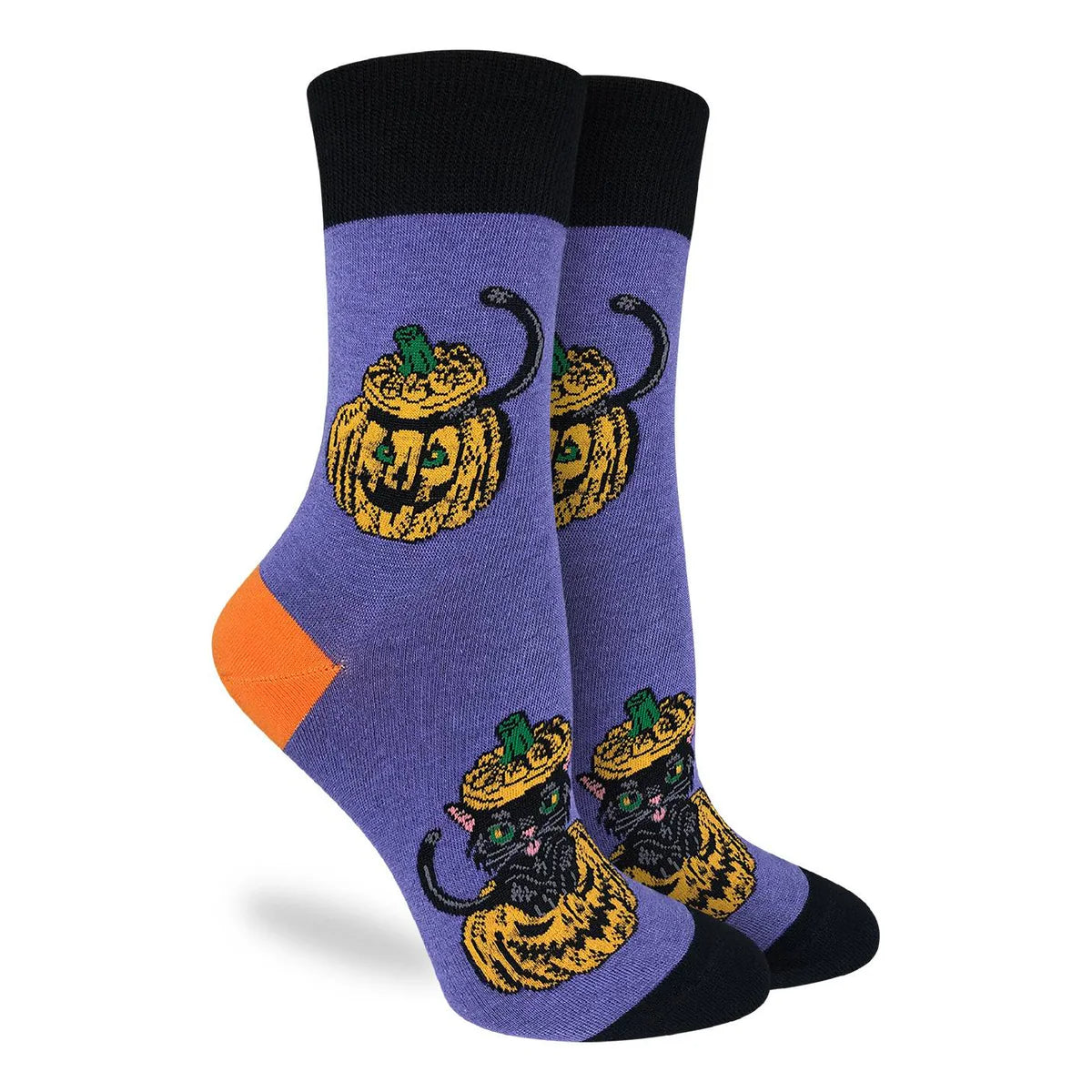 Good Luck Sock - Black Cats Hiding in Pumpkins