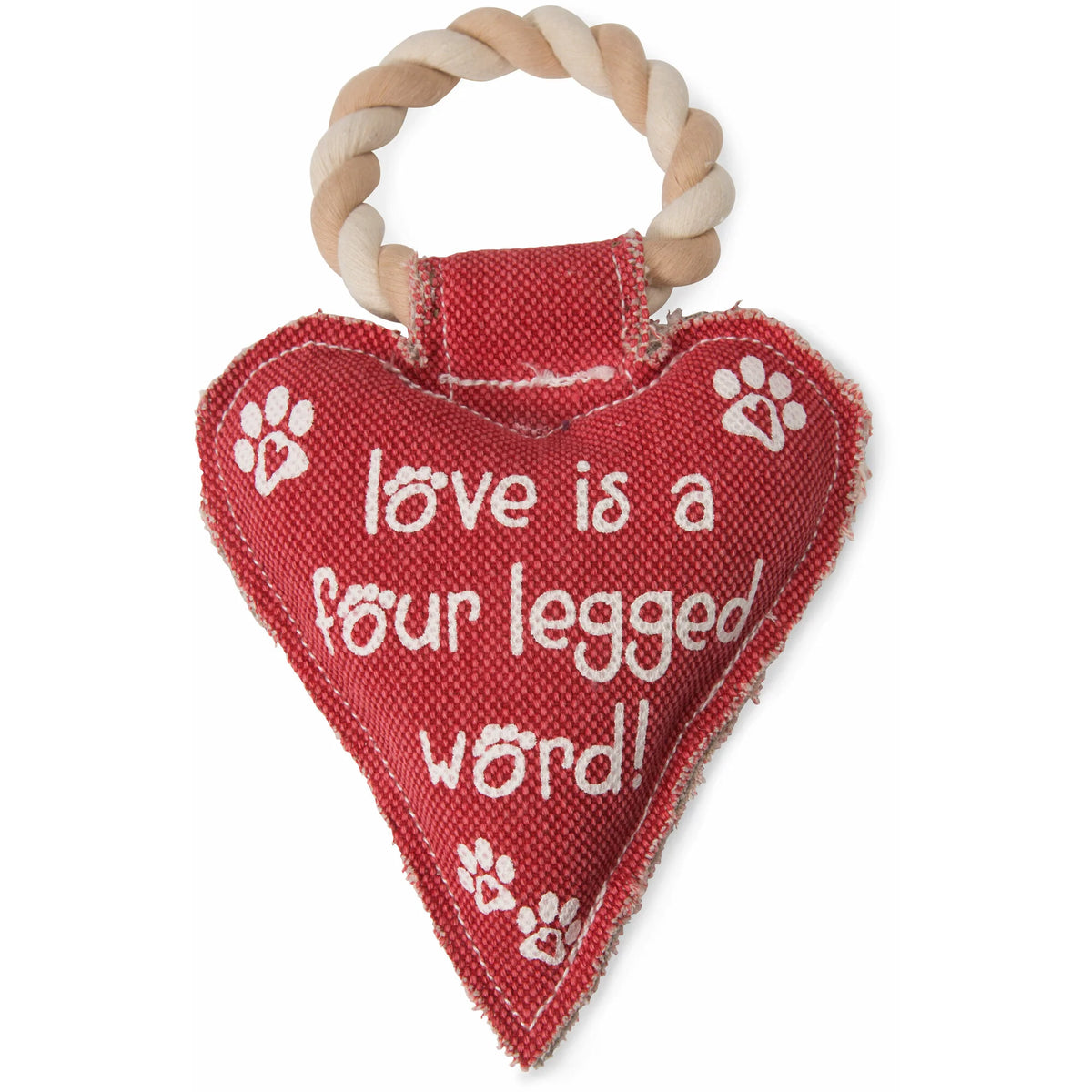 Pavilion - Canvas Dog Toy On Rope "Love is a 4 Legged Word"