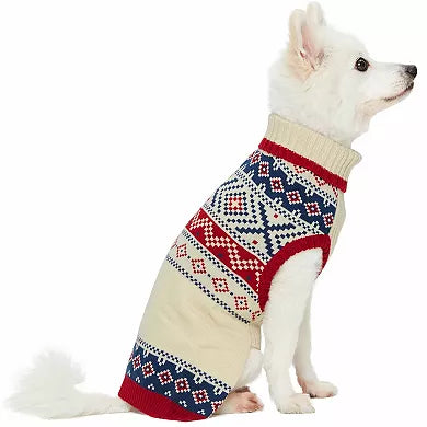 Blueberry Pet Christmas Chic Fair Isle Dog Sweater in Creamy White Chic Creamy White / 20