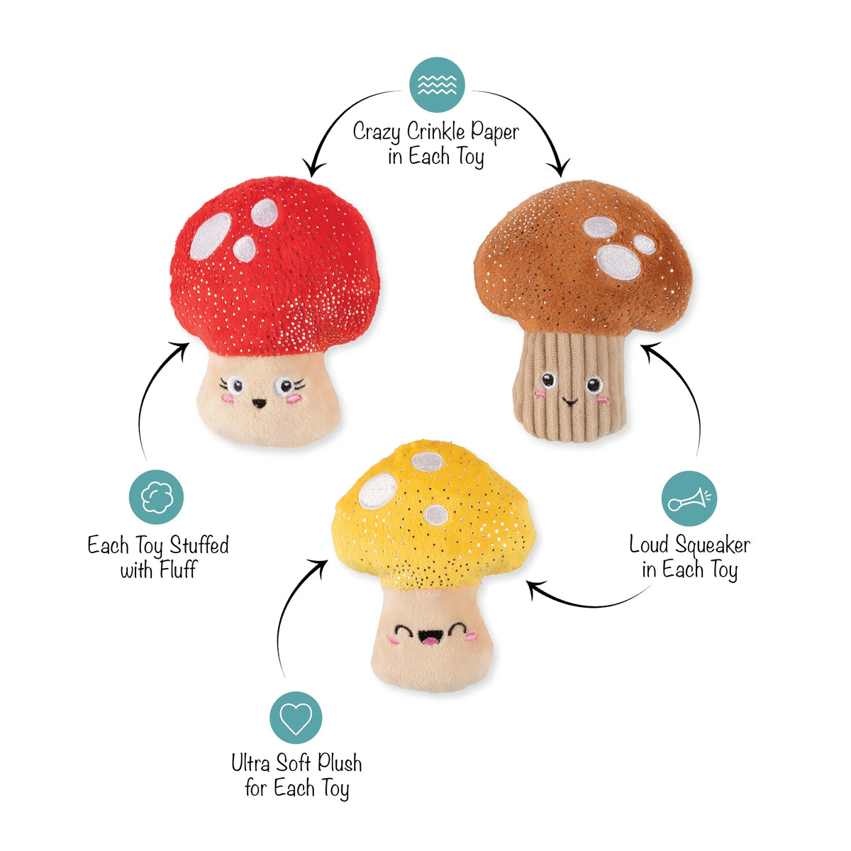 Petshop by Fringe Studio - Dog Toy Shrooming Mini Toys (set of 3)