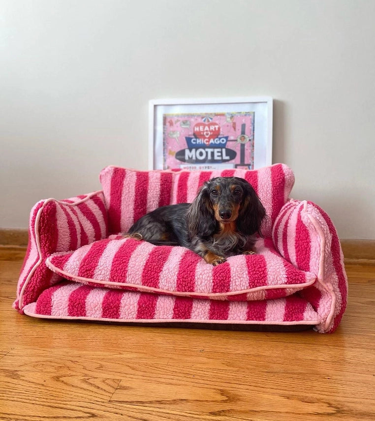 Glow Pups - Dog Bed Sofa Striped Pretty Pink