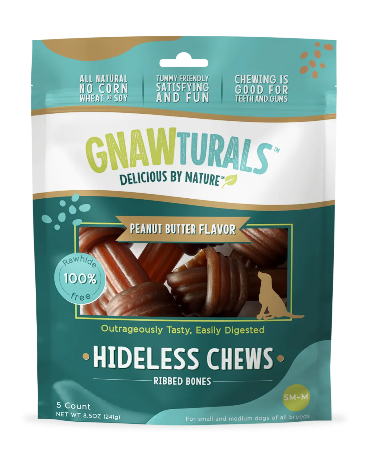Pawsitive Pets - Gnawturals Hideless Chews - Peanut Butter Ribbed Knotted Bones