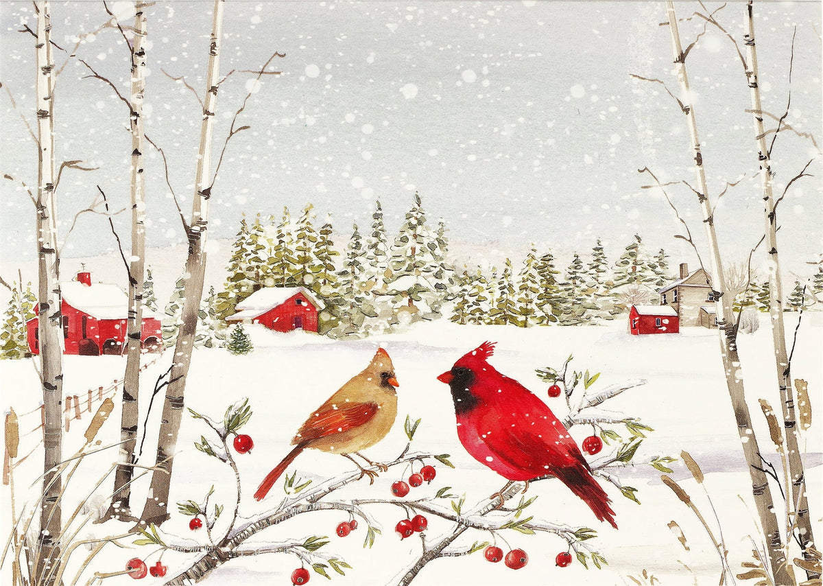Peter Pauper Press - Holiday Cards Set Cardinals in Winter in Snow