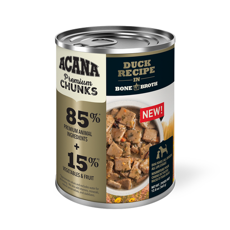 Champion Petfoods, Acana - All Dog Breeds, All Life Stages Premium Chunks, Duck Recipe in Bone Broth