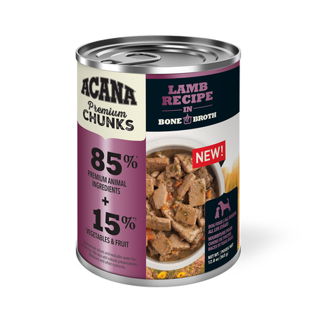Champion Petfoods, Acana - All Dog Breeds, All Life Stages Premium Chunks, Lamb Recipe in Bone Broth