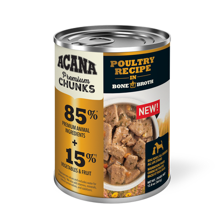 Champion Petfoods, Acana - All Dog Breeds, All Life Stages Premium Chunks, Poultry Recipe in Bone Broth
