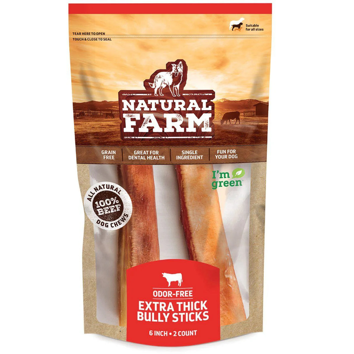 Natural Farm - Bully Sticks Extra Thick 6" Odor Free