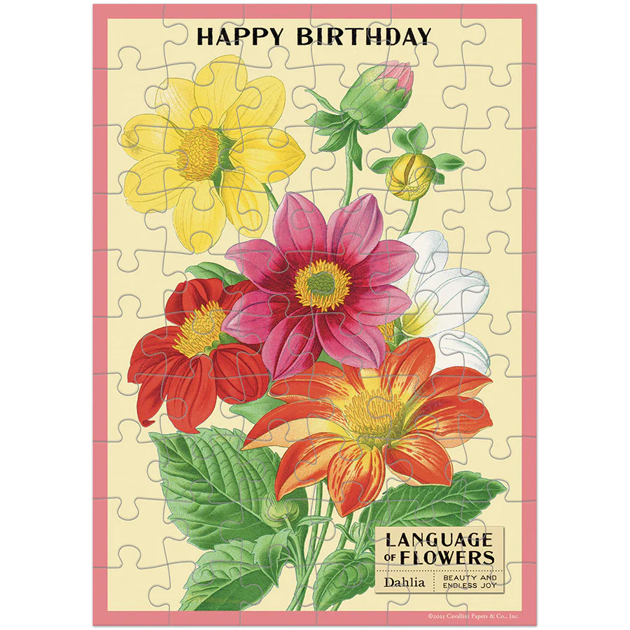 Cavallini Papers & Co - Card With 60 Piece Puzzle Happy Birthday Language of Flowers