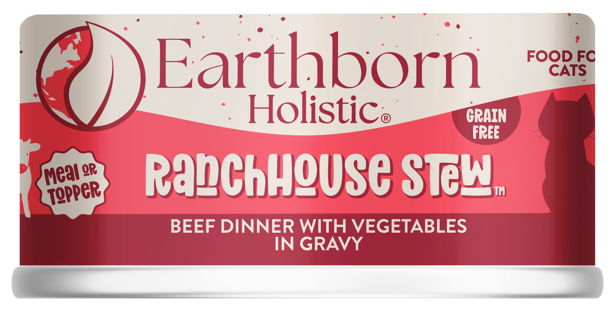 Earthborn Holistics - All Cat Breeds, All Life Stages RanchHouse Stew, Beef Dinner with Vegetables in Gravy Recipe Canned Cat Food