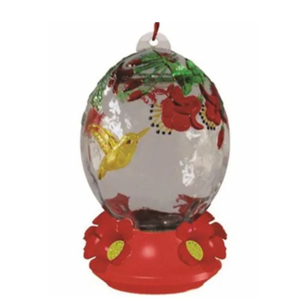 Friends of Flight - Hummingbird Feeder Hand Painted Glass w/ Red Base
