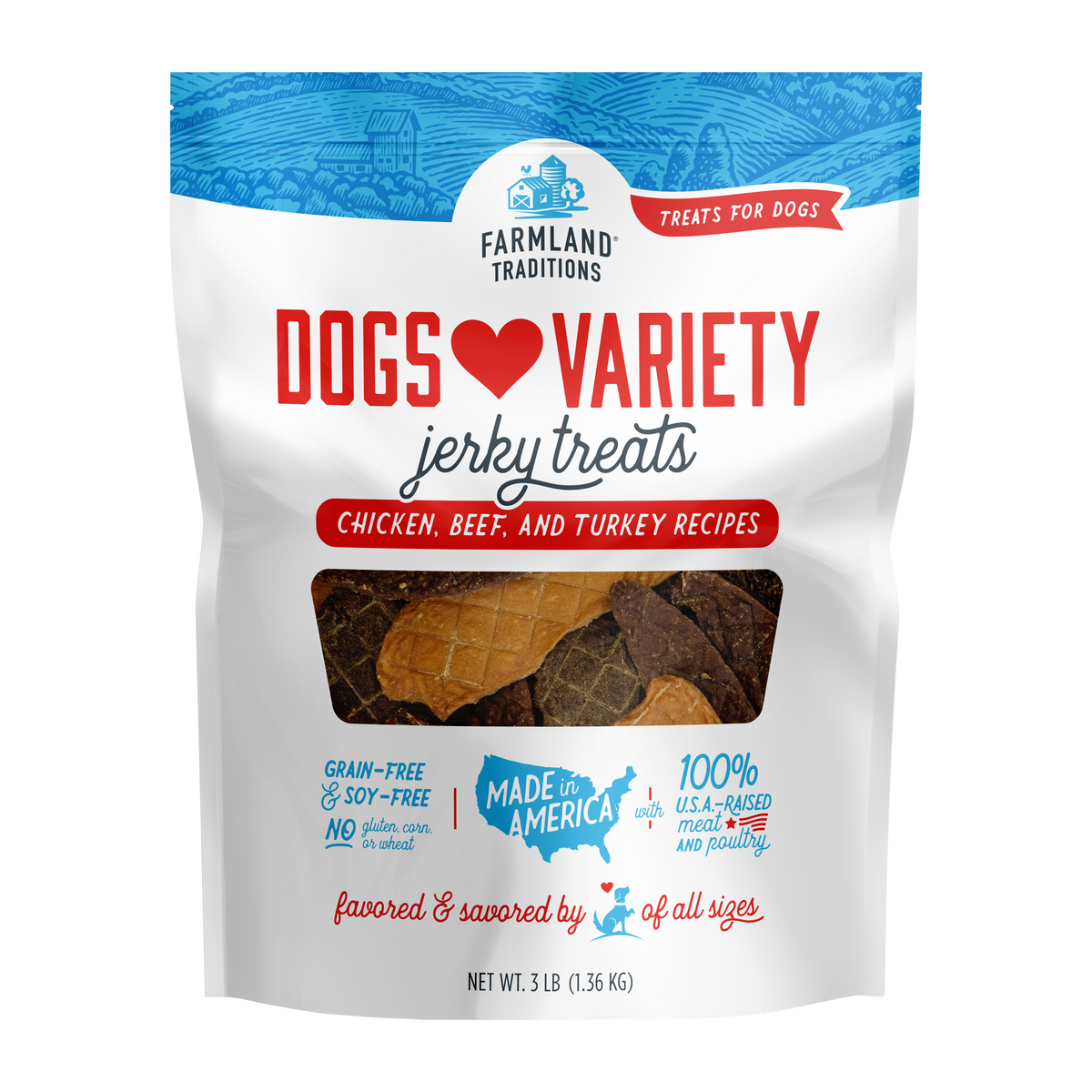 Farmland Traditions - Dogs Love Variety - Jerky Treats Chicken/Beef/Turkey