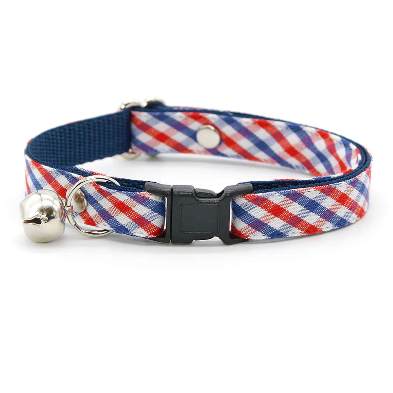 Made by Cleo - Cat Collar "Heritage" Red & Blue Plaid with Gold Breakaway - Southern Agriculture