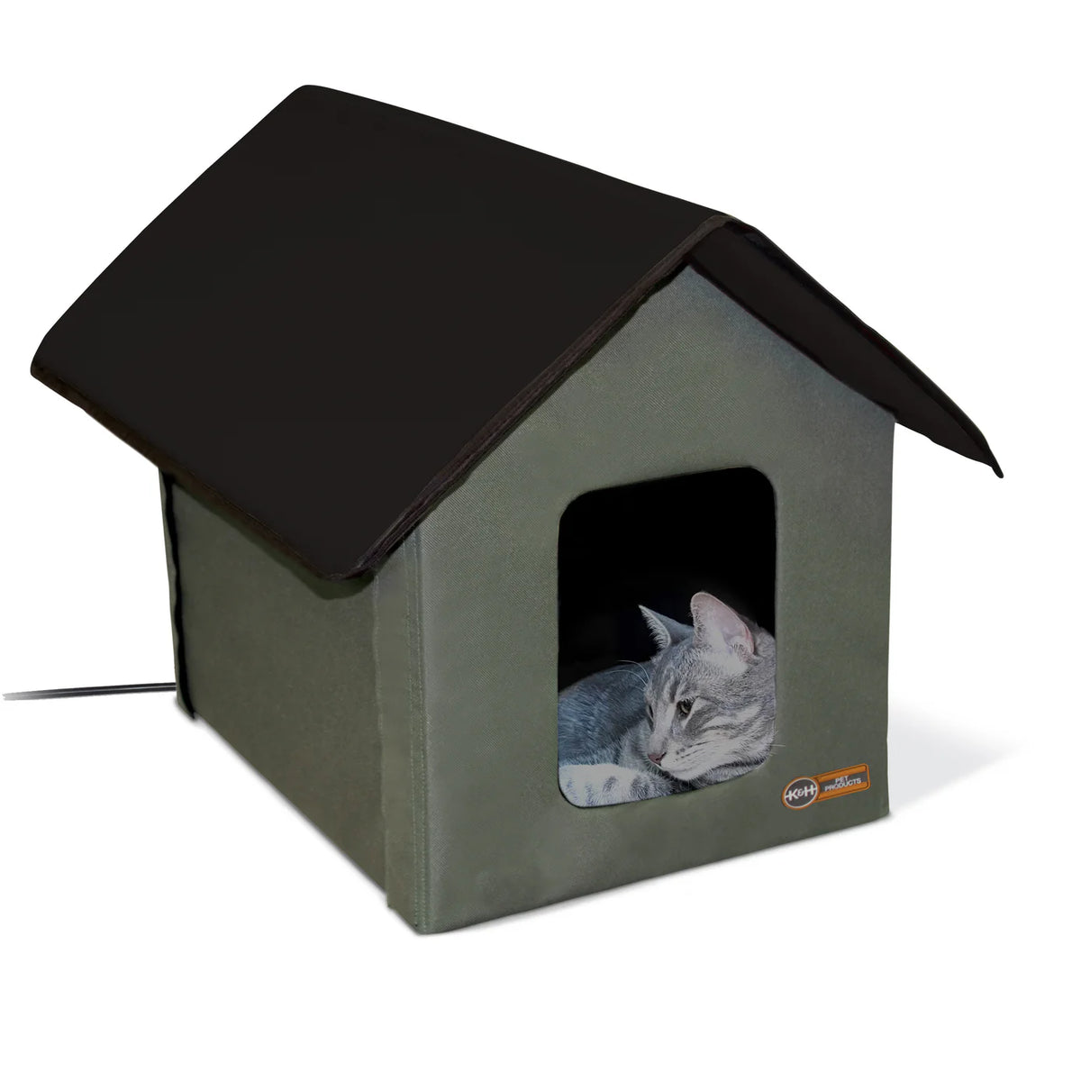K & H Pet Products - Thermo Outdoor Kitty House - Heated OLIVE/BLACK