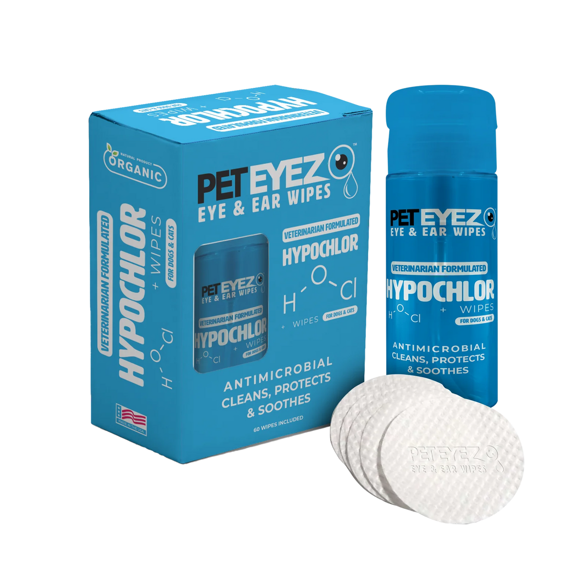 PetEyez - Hypochlor + Eye & Ear Wipes For Dogs & Cats -Antimicrobial