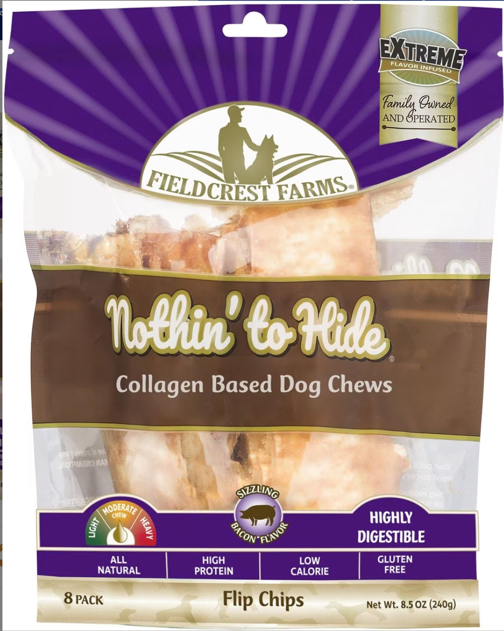 Fieldcrest Farms - Nothin' To Hide Flip Chips Bacon Rawhide Alternative Dog Chews