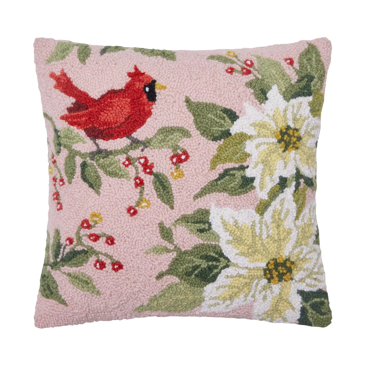 Peking HandiCraft - Pillow White Poinsettia Cardinal