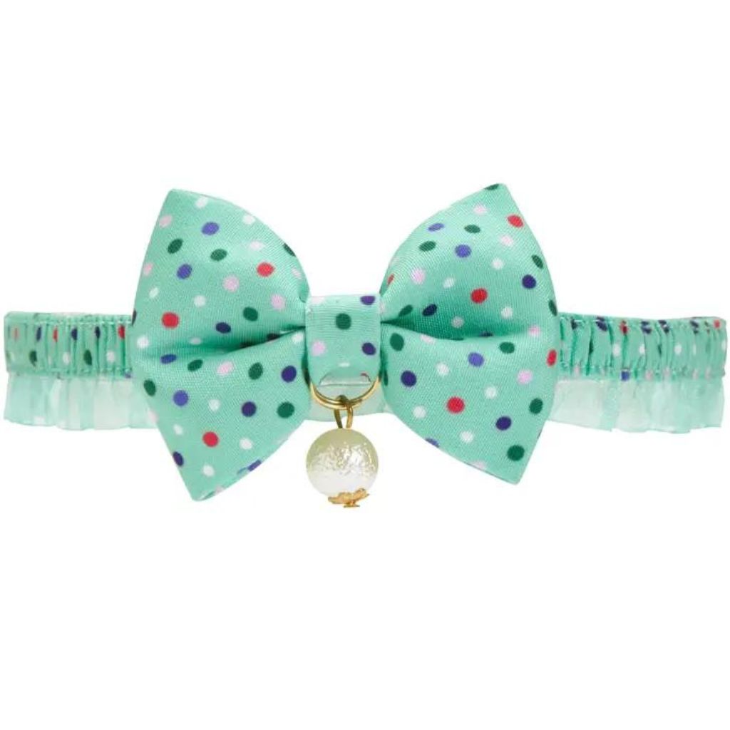 Blueberry Pet Cat Collar Green, Polka Dots with Pearl