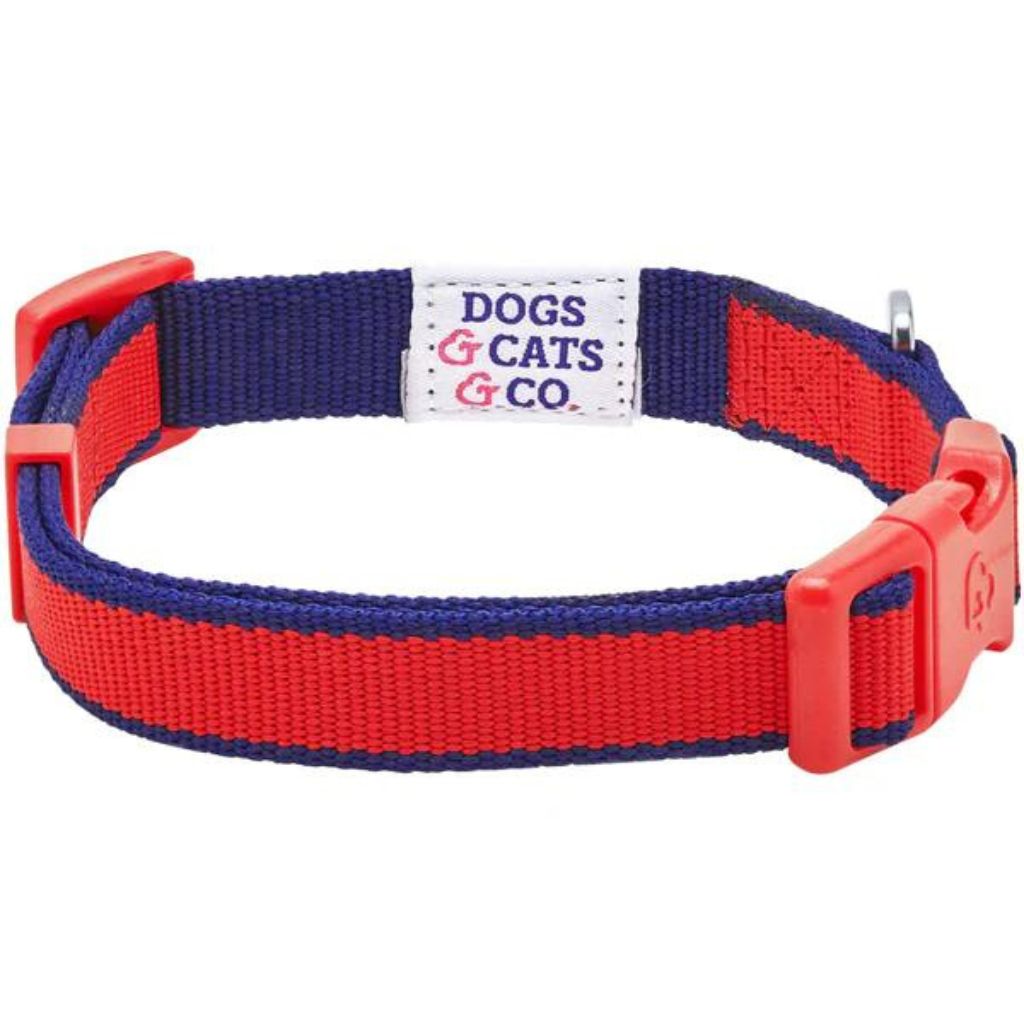 Blueberry Pet - Contrast Stripe Red/Navy Dog Collar