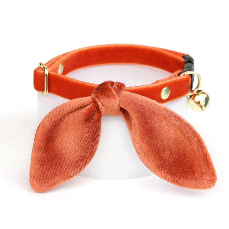 Made by Cleo - Cat Collar "Velvet-Roasted Pumpkin" & Bunny Ear Bow Set