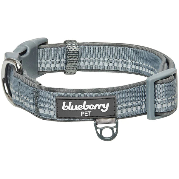 Blueberry Pet - Grey | 3M Reflective Neoprene Padded Dog Collar