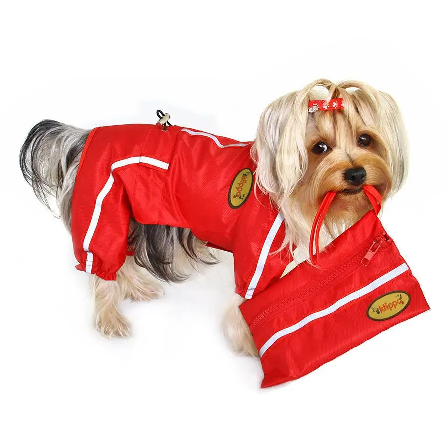Klippo Pet Raincoat Bodysuit With Reflective Stripes & Matching Pouch