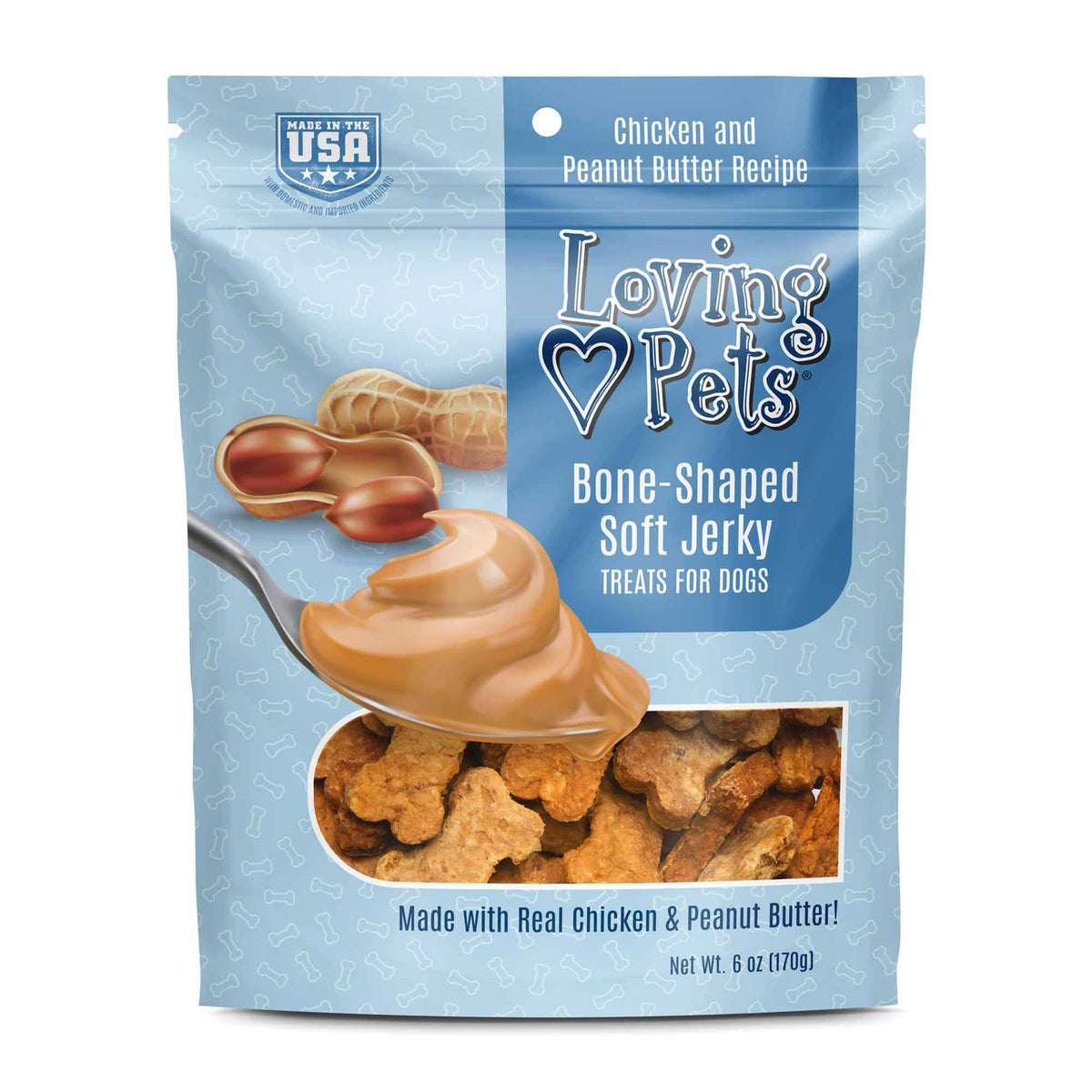 Loving Pets Inc. - Bone-Shaped Chicken & Peanut Butter Soft Jerky Treats For Dogs