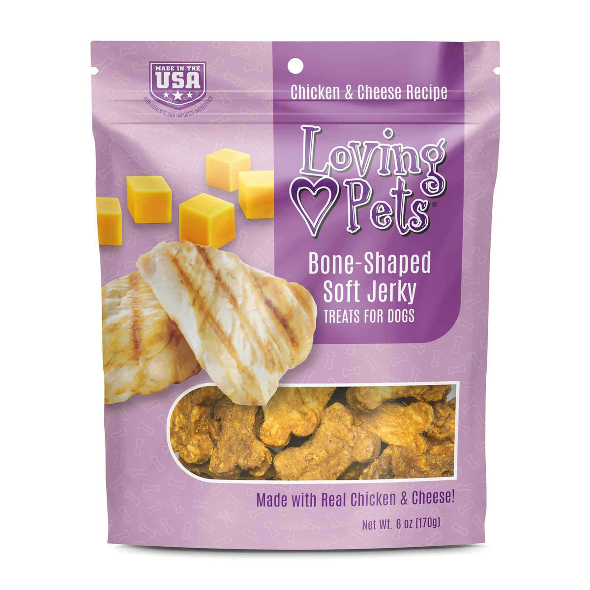 Loving Pets Inc. - Bone-Shaped Chicken & Cheese Soft Jerky Treats For Dogs