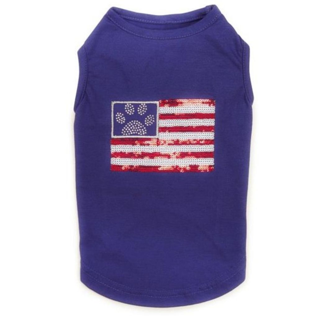Dog Tank Top With Sequin Flag On Back