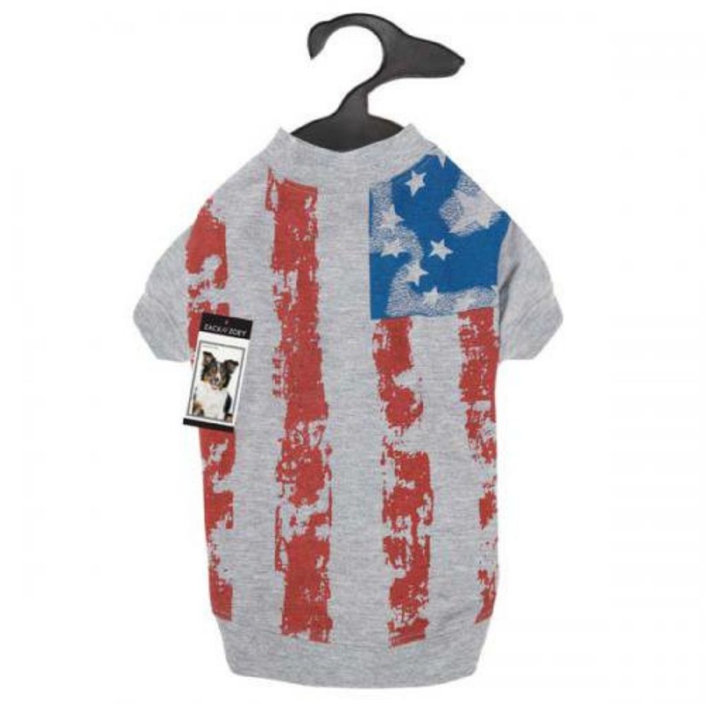 Pet Edge - Tee America's Pup Distressed Flag Print - Grey