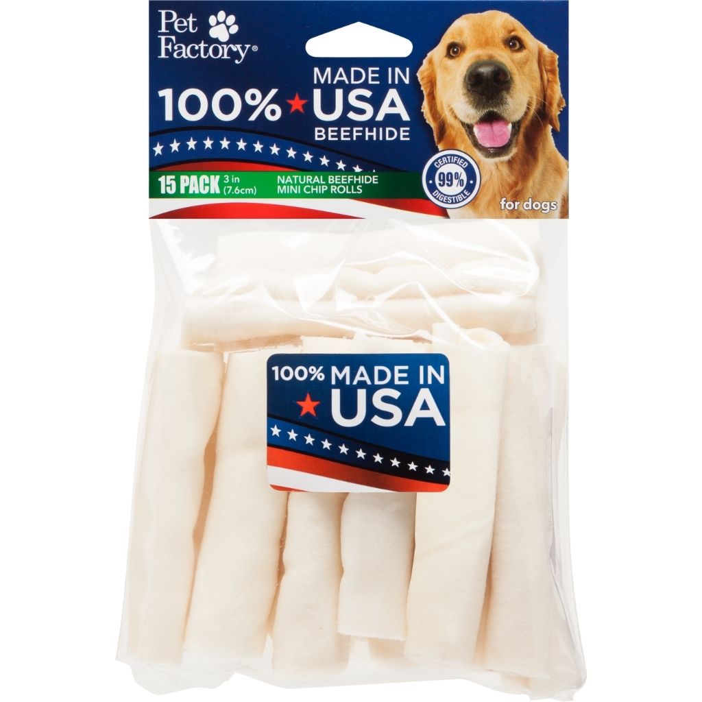 Mini Chip Rolls Rawhide 100% USA Beefhide 3 inch 15 pack