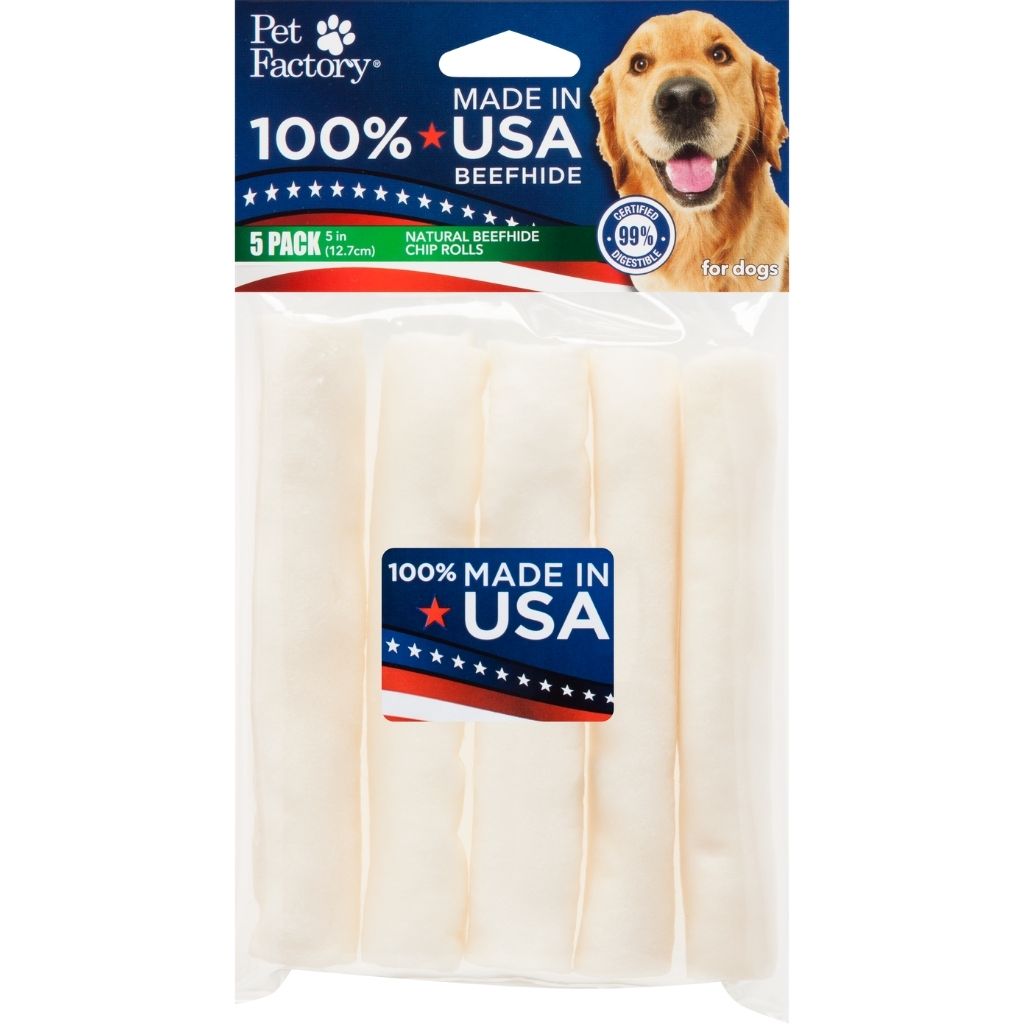 Pet Factory - Chip Rolls Rawhide 100% USA Beefhide 5" Packs