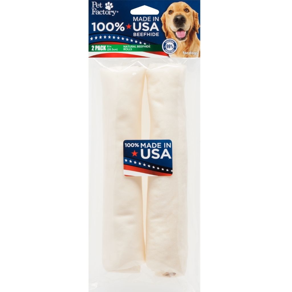 Pet Factory - Retriever Roll Curl Rawhide Medium 100% USA Beefhide - 2 Pack