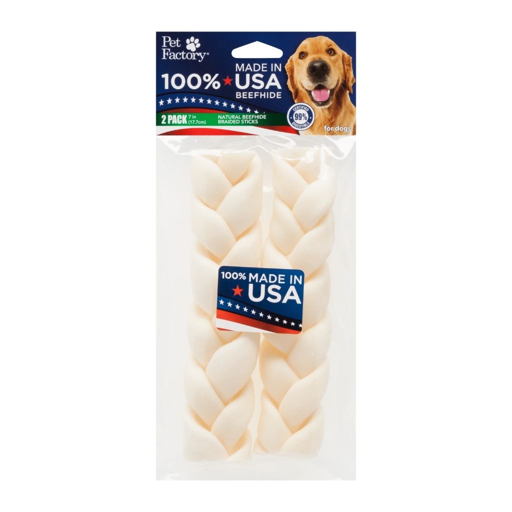Pet Factory - Braids Rawhide 100% USA Beefhide - 7" 2 Pack
