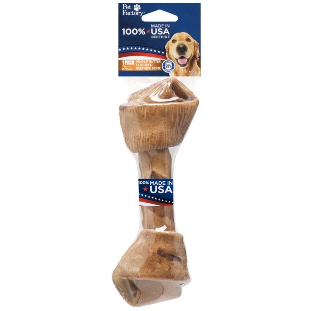 Pet Factory - Knotted Bone Rawhide Peanut Butter Flavor