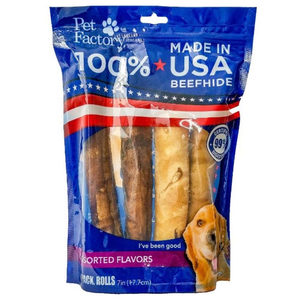 Pet Factory - Retriever Rolls Rawhide Medium Beef & Chicken 100% USA Beefhide- 4 Pack