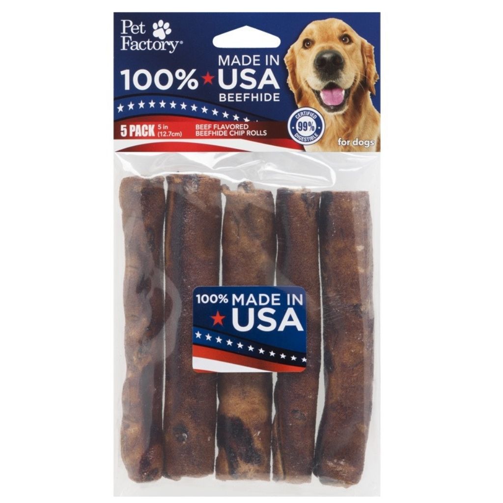 Pet Factory - Chip Rolls Rawhide 100% USA Beefhide