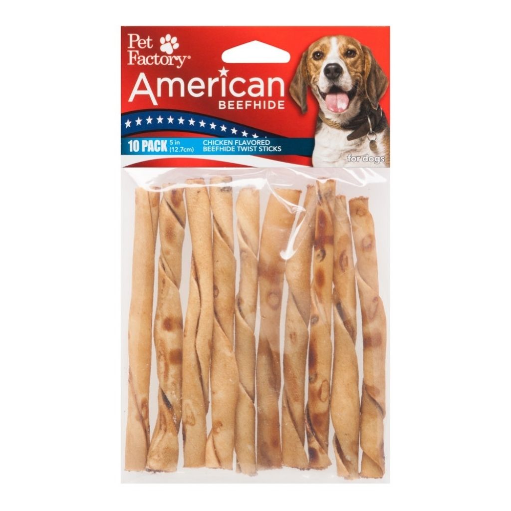 Pet Factory - Twist Sticks Rawhide American Beefhide 5" 10 Pack