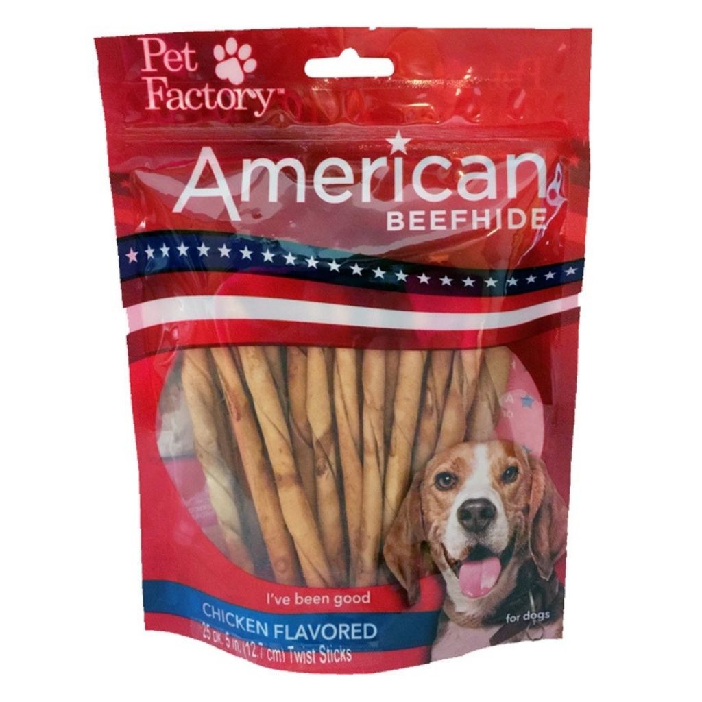 Pet Factory - Twist Sticks Rawhide American Beefhide 5" 25 Pack