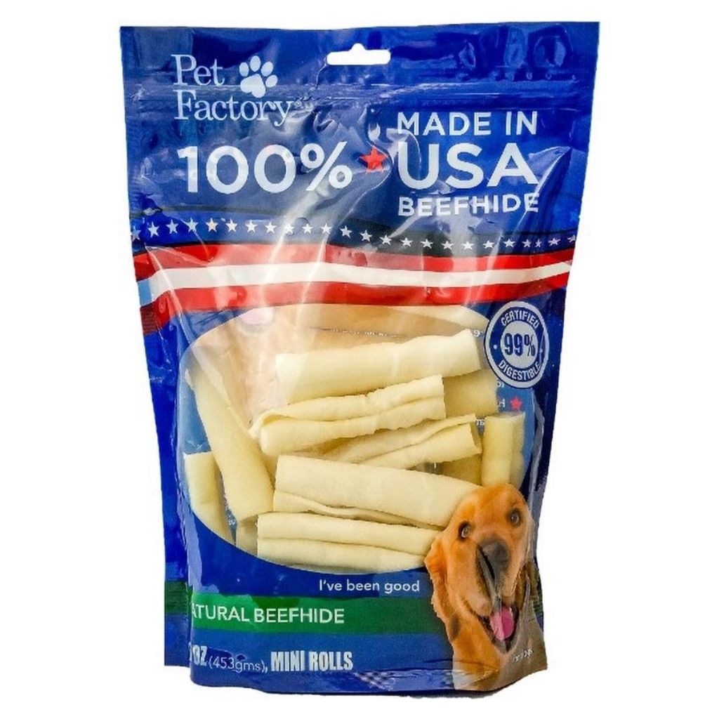 Pet Factory - Mini Rolls Rawhide 3-3.5" 100% USA Beefhide