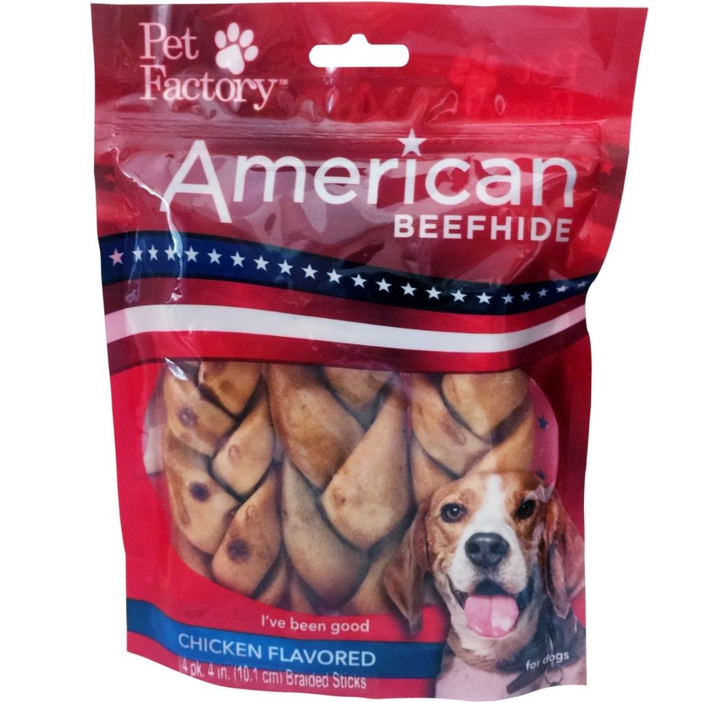 Pet Factory - Braided Sticks Rawhide Chicken Beefhide 4" 4pk