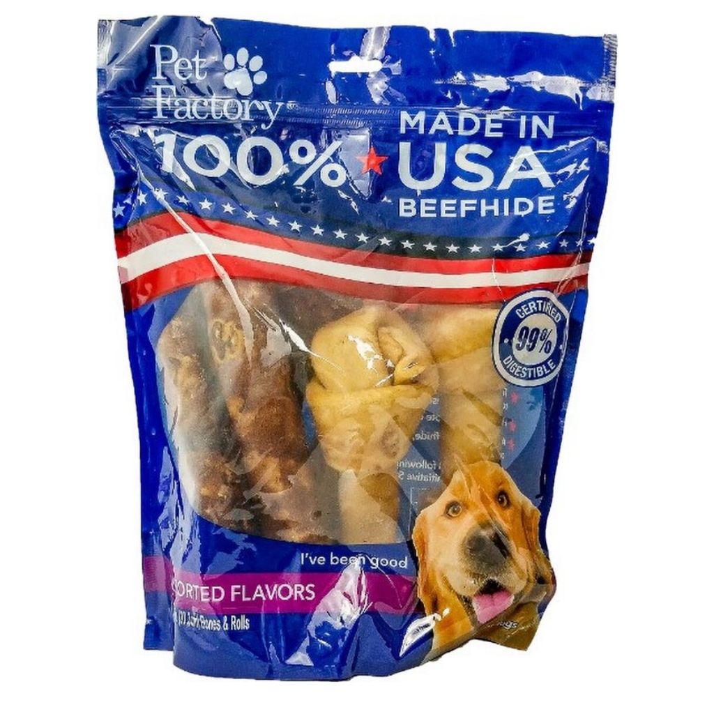 Pet Factory - Rawhide Assortment Large Dog Beefhide 8-9" 6 Pack