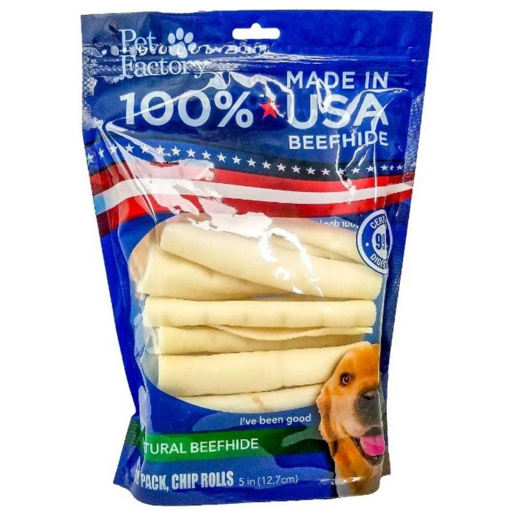 Pet Factory - Chip Rolls Rawhide 100% USA Beefhide 5" 18 Pack